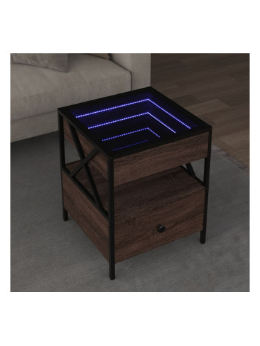 Sonata H Маса за кафе с Infinity LED, кафяв дъб, 40x40x51 см