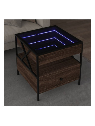 Sonata H Маса за кафе с Infinity LED, кафяв дъб, 50x50x51 см