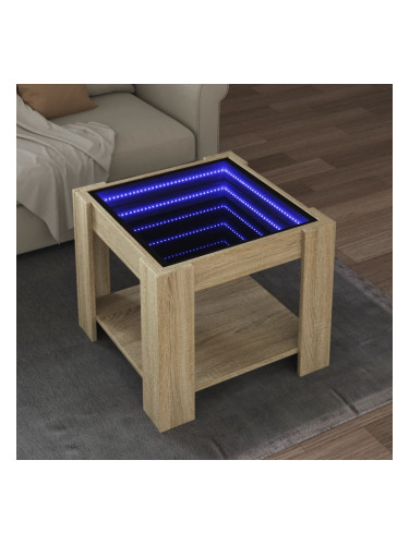 Sonata H Маса за кафе с LED, дъб сонома, 53x53x45 см, инженерно дърво