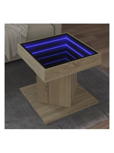 Sonata H Маса за кафе с LED, дъб сонома, 50x50x45 см, инженерно дърво
