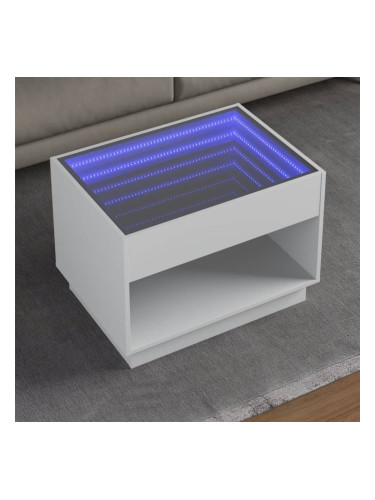 Sonata H Маса за кафе с Infinity LED, бяла, 70x50x50 см