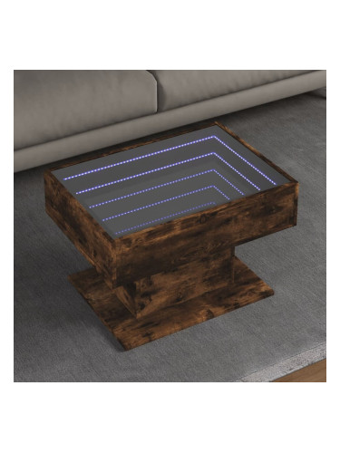 Sonata H Маса за кафе с LED, опушен дъб, 70x50x45 см, инженерно дърво