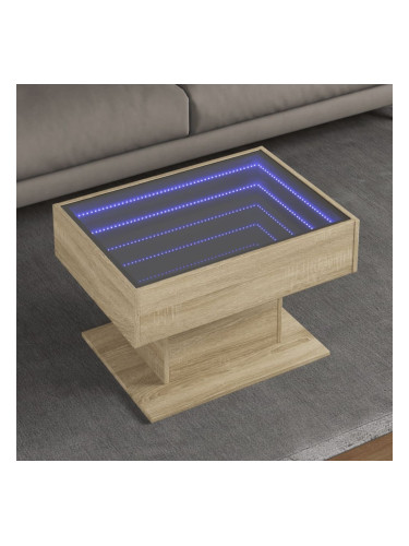 Sonata H Маса за кафе с LED, дъб сонома, 70x50x45 см, инженерно дърво