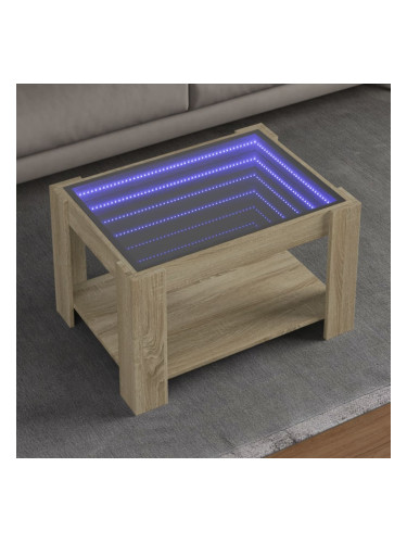 Sonata H Маса за кафе с LED, дъб сонома, 73x53x45 см, инженерно дърво