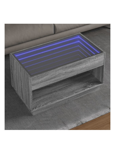 Sonata H Маса за кафе с Infinity LED, сив сонома, 90x50x50 см