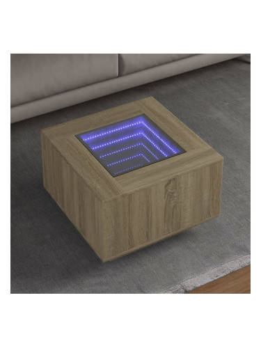 Sonata H Маса за кафе с LED, дъб сонома, 60x60x40 см, инженерно дърво