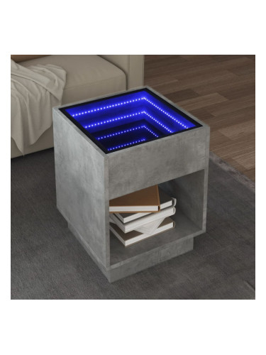 Sonata H Маса за кафе с Infinity LED, бетонно сива, 40x40x50 см