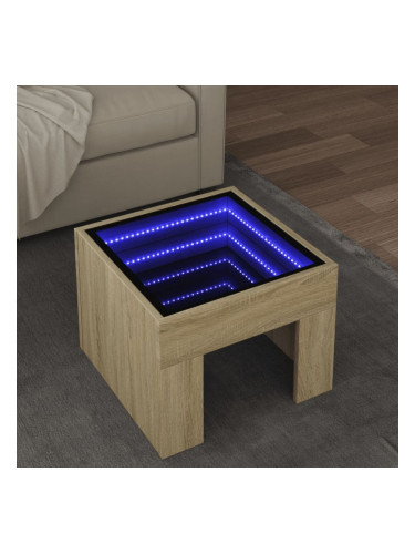 Sonata H Маса за кафе с Infinity LED, дъб сонома, 40x40x30 см