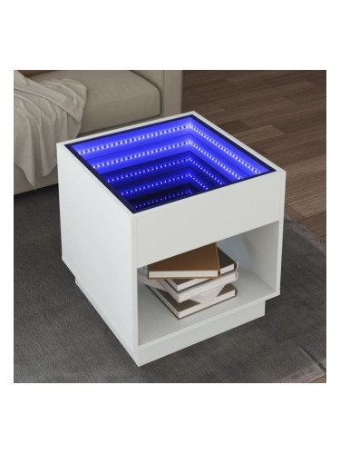 Sonata H Маса за кафе с Infinity LED, бяла, 50x50x50 см