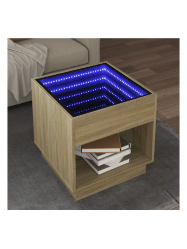 Sonata H Маса за кафе с Infinity LED, сонома дъб, 50x50x50 см