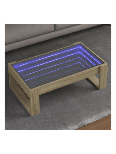 Sonata H Маса за кафе с Infinity LED, сонома дъб, 90x53x30 см