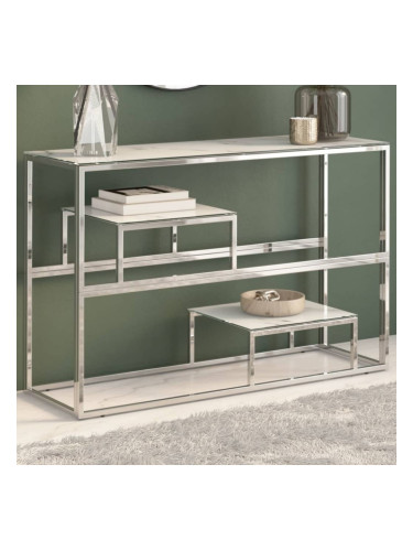 Sonata H Конзолна маса, сребриста, неръждаема стомана и закалено стъкло