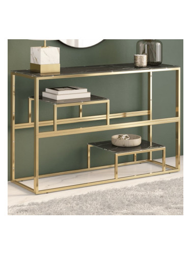 Sonata H Конзолна маса, златиста, неръждаема стомана и закалено стъкло