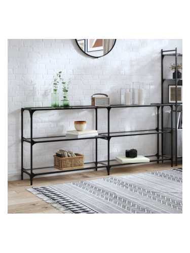 Sonata H Конзолна маса с прозрачен стъклен плот 194,5x30x81 см стомана