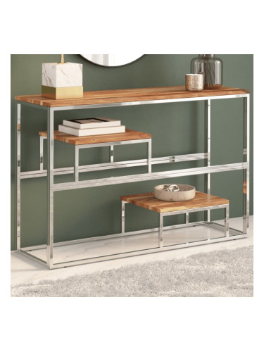 Sonata H Конзолна маса, сребриста, неръждаема стомана и акация масив