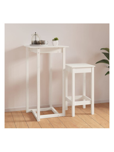 Sonata H Бар маса, бяла, 60x60x110 см, борово дърво масив