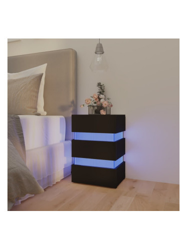 Sonata H Нощно шкафче с LED, черно, 45x35x67 см, инженерно дърво