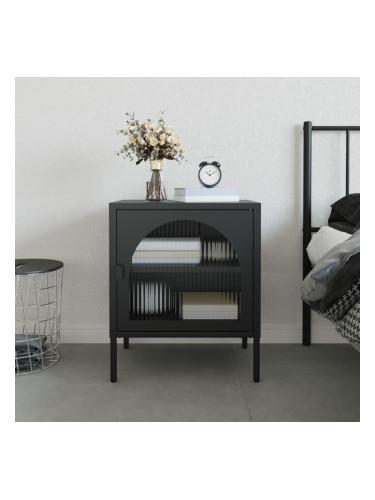 Sonata H Нощно шкафче, черно, 50x35x60 см, стъкло и стомана