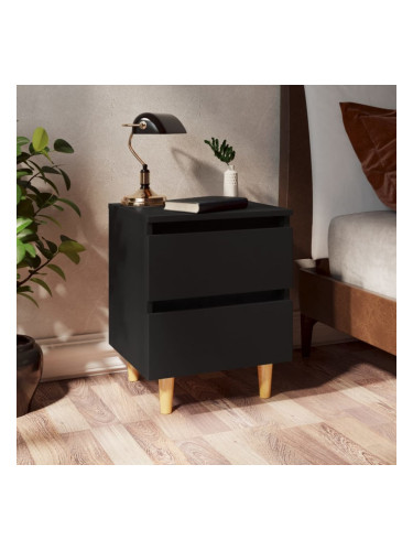 Sonata H Нощно шкафче с крака от боров масив, черно, 40x35x50 см