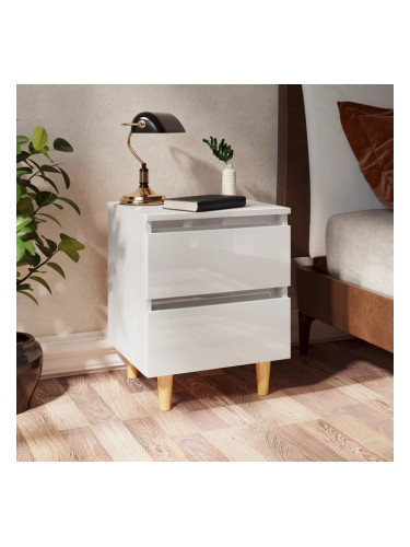 Sonata H Нощни шкафчета с борови крака, 2 бр, бял гланц, 40x35x50 см