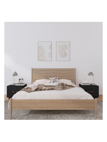 Sonata H Нощни шкафчета, 2 бр, черни, 40x34x35 см, борово дърво масив