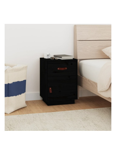 Sonata H Нощно шкафче, черно, 40x34x55 см, борово дърво масив