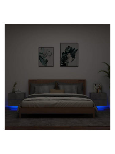 Sonata H Нощни шкафчета за стена с LED осветление, 2 бр, бетонно сиви