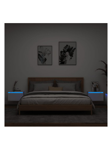Sonata H Нощни шкафчета за стена с LED осветление, 2 бр, бели