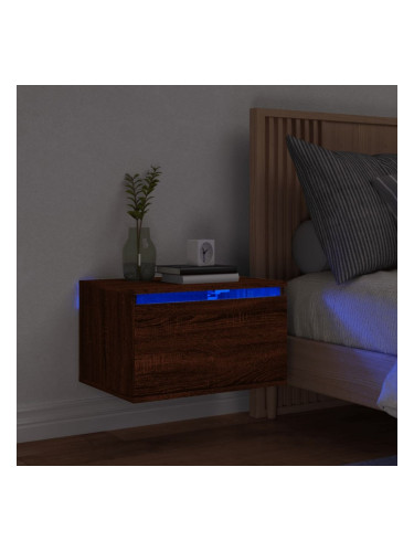Sonata H Нощно шкафче за стена с LED осветление, кафяв дъб