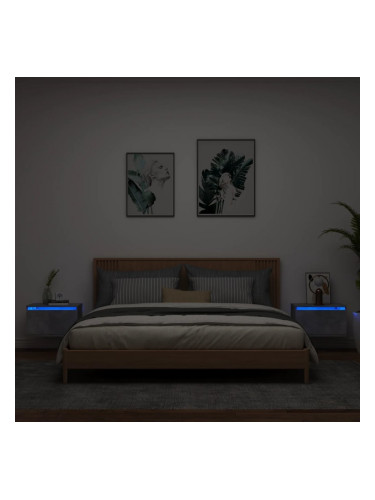 Sonata H Нощни шкафчета за стена с LED осветление, 2 бр, бетонно сиви