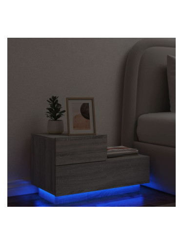 Sonata H Нощно шкафче с LED осветление, сив сонома, 70x36x40,5 см