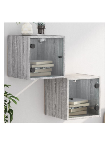 Sonata H Нощни шкафчета със стъклени врати 2 бр сив сонома 35x37x35 см