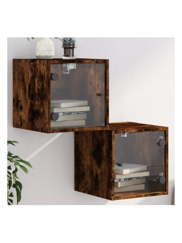 Sonata H Нощни шкафчета със стъклени врати 2 бр опушен дъб 35x37x35 см