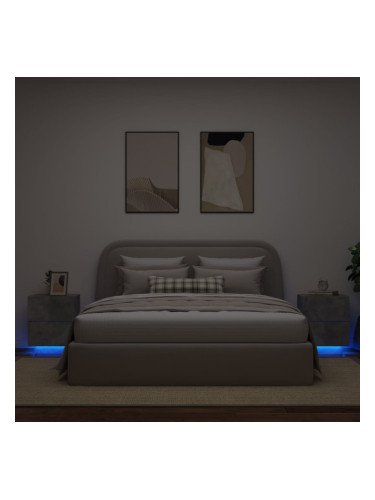 Sonata H Нощни шкафчета с LED, 2 бр, бетонно сиво, инженерна дървесина
