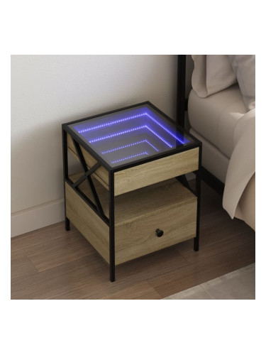 Sonata H Нощна масичка с Infinity LED сонома дъб 40x40x51 см