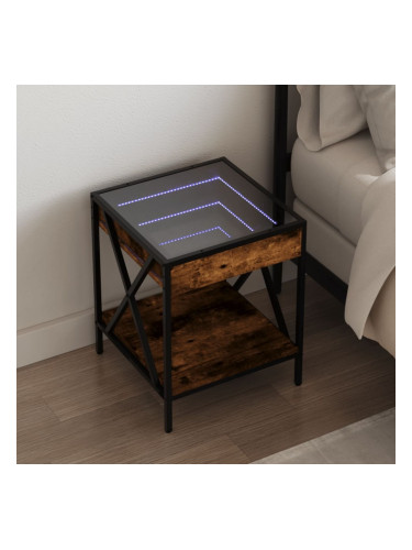 Sonata H Нощна масичка с Infinity LED, опушен дъб, 40x40x49 см