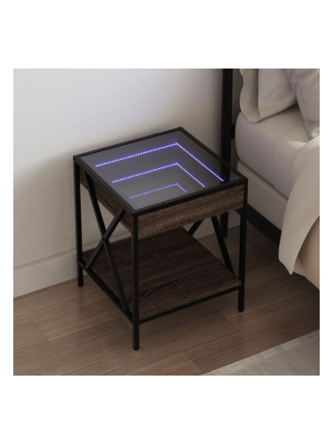 Sonata H Нощна масичка с Infinity LED, кафяв дъб, 40x40x49 см