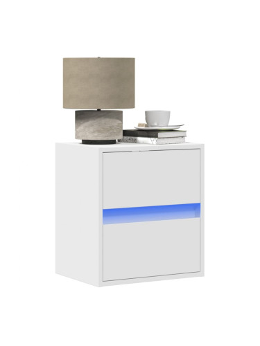 Sonata H Нощни шкафчета за стена с LED осветление, 2 бр, бели