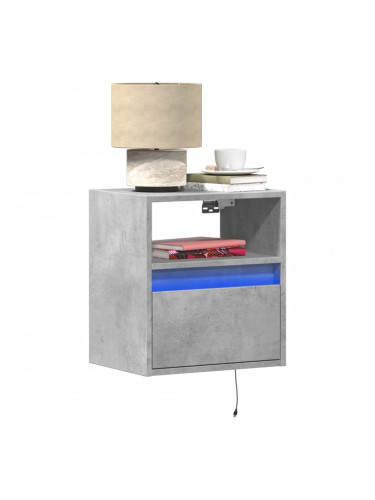 Sonata H Нощно шкафче за стена с LED осветление, бетонно сиво