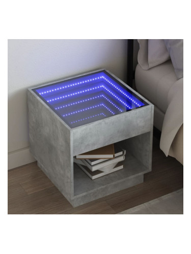 Sonata H Нощна масичка с Infinity LED, бетонно сива, 50x50x50 см