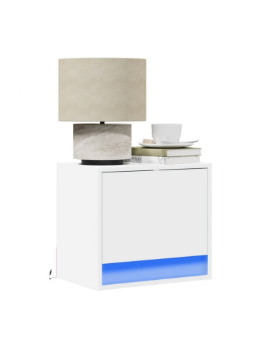 Sonata H Нощни шкафчета за стена с LED осветление, 2 бр, бели