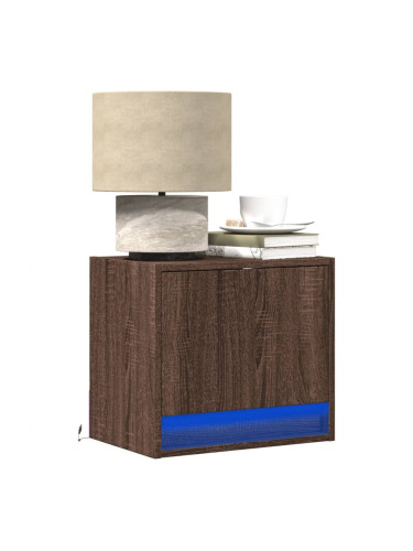 Sonata H Нощни шкафчета за стена с LED осветление, 2 бр, кафяв дъб