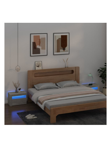 Sonata H Нощни шкафчета, 2 бр, с LED, бетонно сиви, 60x35x40 см