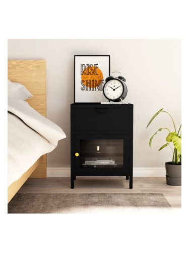 Sonata H Нощно шкафче, черно, 40x30x54,5 см, стомана и стъкло