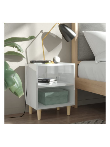 Sonata H Нощни шкафчета крака от дърво масив 2 бр бял гланц 40x30x50 см