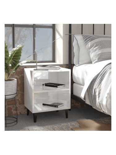 Sonata H Нощно шкафче с метални крака, бял гланц, 40x30x50 см