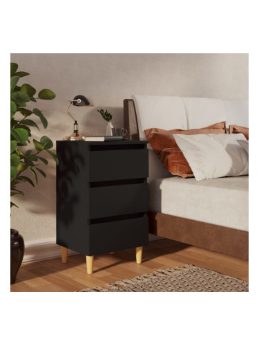 Sonata H Нощнo шкафче с крака от дърво масив, черно, 40x35x69 см