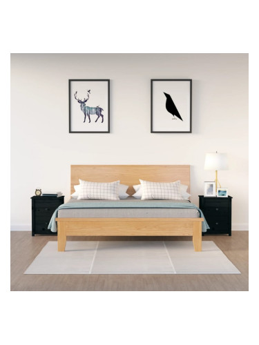 Sonata H Нощни шкафчета, 2 бр, черни, 50x35x61,5 см, борово дърво масив