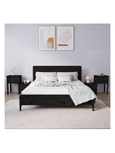 Sonata H Нощни шкафчета 2 бр черни 79,5x38x65,5 см борово дърво масив