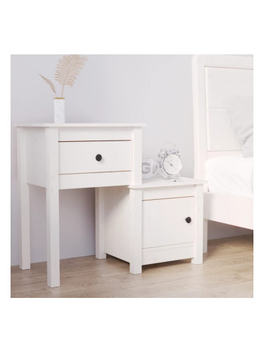 Sonata H Нощно шкафче, бяло, 79,5x38x65,5 см, борово дърво масив
